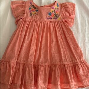 Peek Coral Embroidered Flutter Sleeve Dress